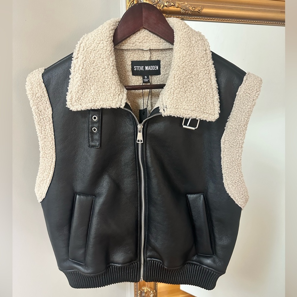 Steve Madden Black and Cream Shearling Jacket